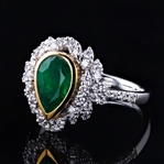 1.37ct Emerald and 0.64ctw Diamond 18K Yellow and White Gold Ring (Vault_R52) 