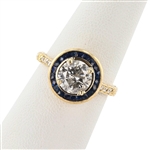 1.78ct K COLOR I1 CLARITY Diamond and 0.92ctw Blue Sapphire 14K Yellow Gold Ring (1.89ctw Diamonds) (Vault_R52) 