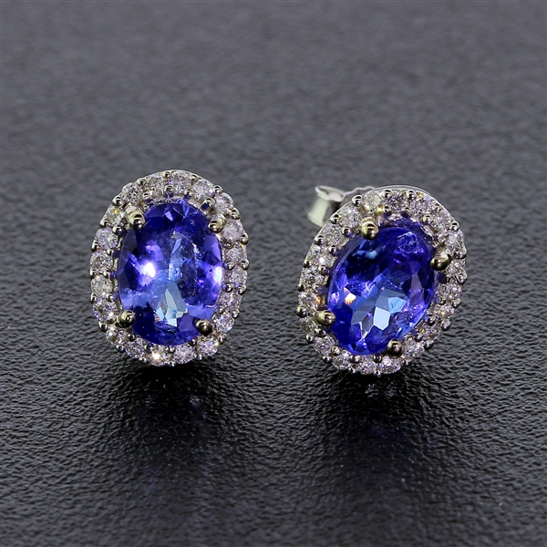 Dazzling 14KT White Gold Tanzanite Oval Cut Diamond Earrings! (Vault_Q)