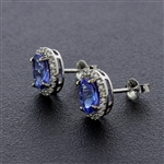 Dazzling 14KT White Gold Tanzanite Oval Cut Diamond Earrings! (Vault_Q)