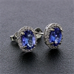 Dazzling 14KT White Gold Tanzanite Oval Cut Diamond Earrings! (Vault_Q)