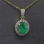 Auction Opportunity! 14KT Yellow Gold Pendant with Chain Featuring 1 Carat Zambian Emerald Stone and Diamonds! (Vault_Q)