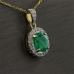 Auction Opportunity! 14KT Yellow Gold Pendant with Chain Featuring 1 Carat Zambian Emerald Stone and Diamonds! (Vault_Q)