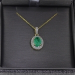 Auction Opportunity! 14KT Yellow Gold Pendant with Chain Featuring 1 Carat Zambian Emerald Stone and Diamonds! (Vault_Q)