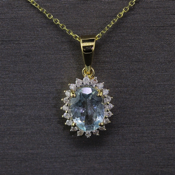 Stunning 1 Carat Aquamarine Pendant with 14kt Yellow Gold Chain! (Vault_Q)