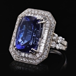 16.49ct Tanzanite and 2.81ctw Diamond 18KT White Gold Ring (GIA CERTIFIED) (Vault_R52) 