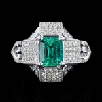 3.43ct Emerald and 2.37ctw Diamond Platinum Ring (Vault_R52) 