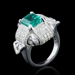 3.43ct Emerald and 2.37ctw Diamond Platinum Ring (Vault_R52) 