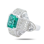 3.43ct Emerald and 2.37ctw Diamond Platinum Ring (Vault_R52) 