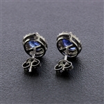 Dazzling 14KT White Gold Tanzanite Oval Cut Diamond Earrings! (Vault_Q)