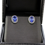 Dazzling 14KT White Gold Tanzanite Oval Cut Diamond Earrings! (Vault_Q)