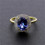 Auction Opportunity! Breathtaking Yellow Gold Ring with Center 1.41 Carat Oval Tanzanite and Nice Diamonds! (Vault_Q)