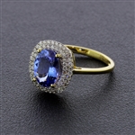 Auction Opportunity! Breathtaking Yellow Gold Ring with Center 1.41 Carat Oval Tanzanite and Nice Diamonds! (Vault_Q)