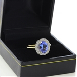 Auction Opportunity! Breathtaking Yellow Gold Ring with Center 1.41 Carat Oval Tanzanite and Nice Diamonds! (Vault_Q)