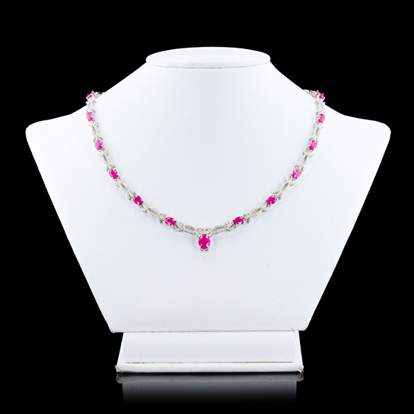 13.05ctw BURMESE Ruby and 2.75ctw Diamond Platinum Necklace (GIA CERTIFIED) (Vault_RR02) 