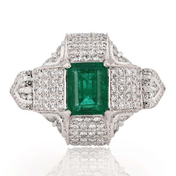 2.87ct Emerald and 2.12ctw Diamond Platinum Ring (Vault_RR02) 