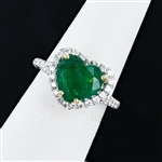 2.90ct Heart Shaped Emerald and 0.63ctw Diamond 18K White Gold Ring (Vault_RR02) 