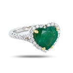 2.90ct Heart Shaped Emerald and 0.63ctw Diamond 18K White Gold Ring (Vault_RR02) 