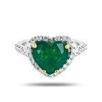 2.90ct Heart Shaped Emerald and 0.63ctw Diamond 18K White Gold Ring (Vault_RR02) 