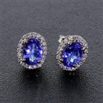 Dazzling 14KT White Gold Tanzanite Oval Cut Diamond Earrings! (Vault_Q)