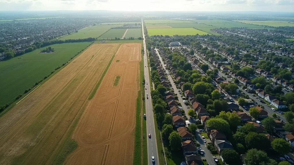 comparative aerial view of raw land, vacant land, and developed residential areas